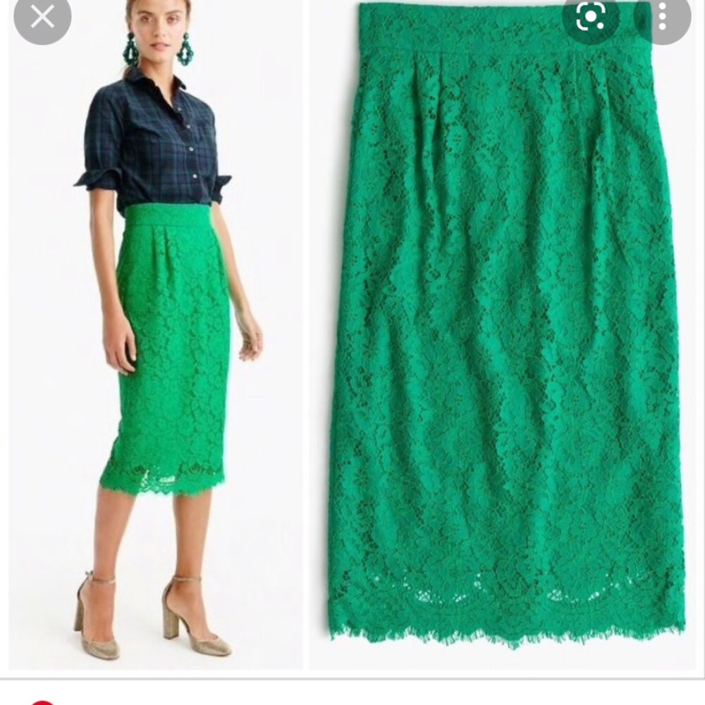 J. Crew Green Pintucked Pencil Skirt Lace size 2 - Picture 6 of 9